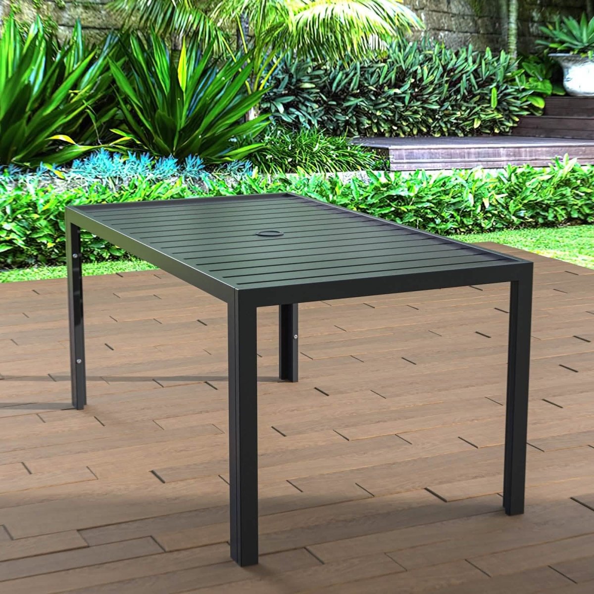 Chelsea Mid - Century Modern 63" & 87" Rectangular Outdoor Dining Table, Black Aluminum