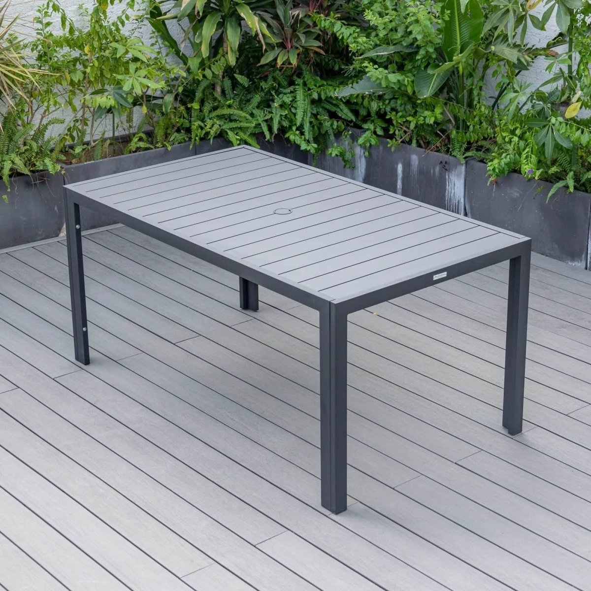 Chelsea Mid - Century Modern 63" & 87" Rectangular Outdoor Dining Table, Black Aluminum