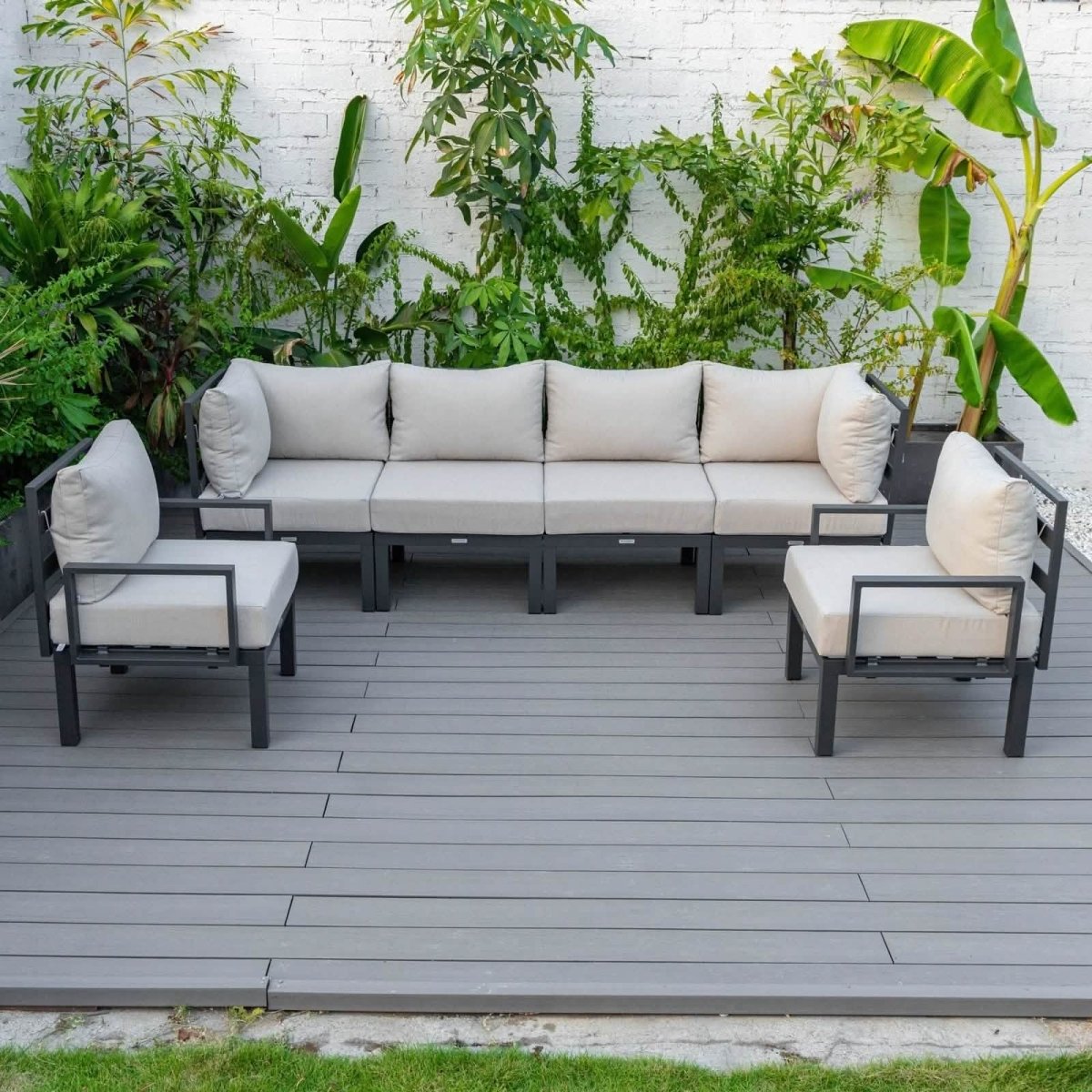 Chelsea Modern 6 - Piece Patio Sectional Set in Black Aluminum with Removable Cushions
