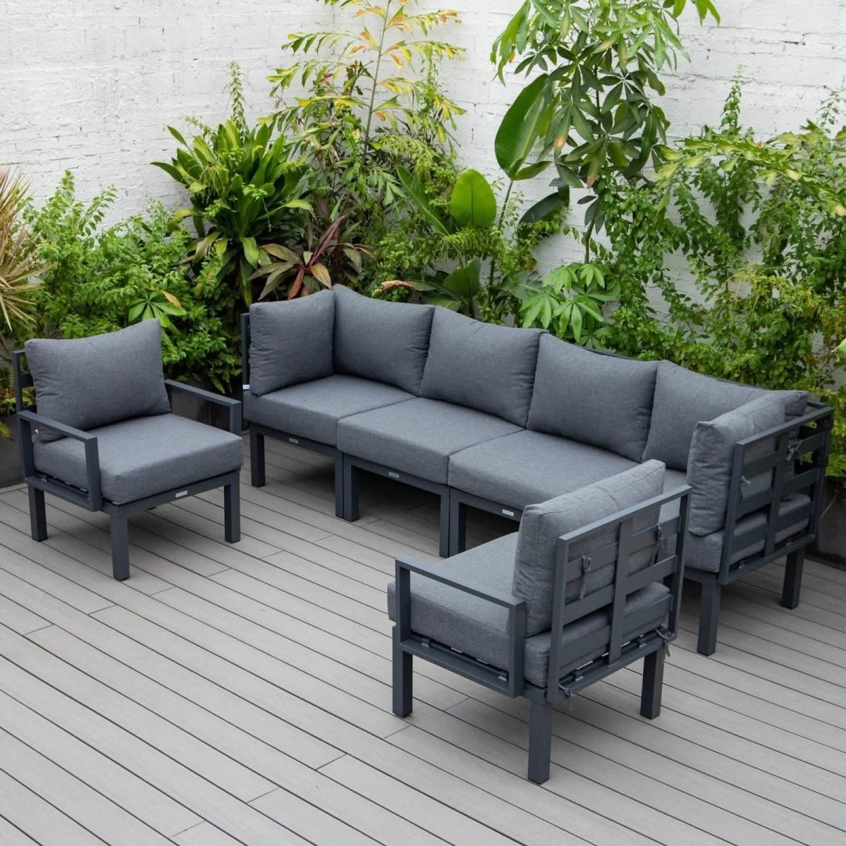 Chelsea Modern 6 - Piece Patio Sectional Set in Black Aluminum with Removable Cushions