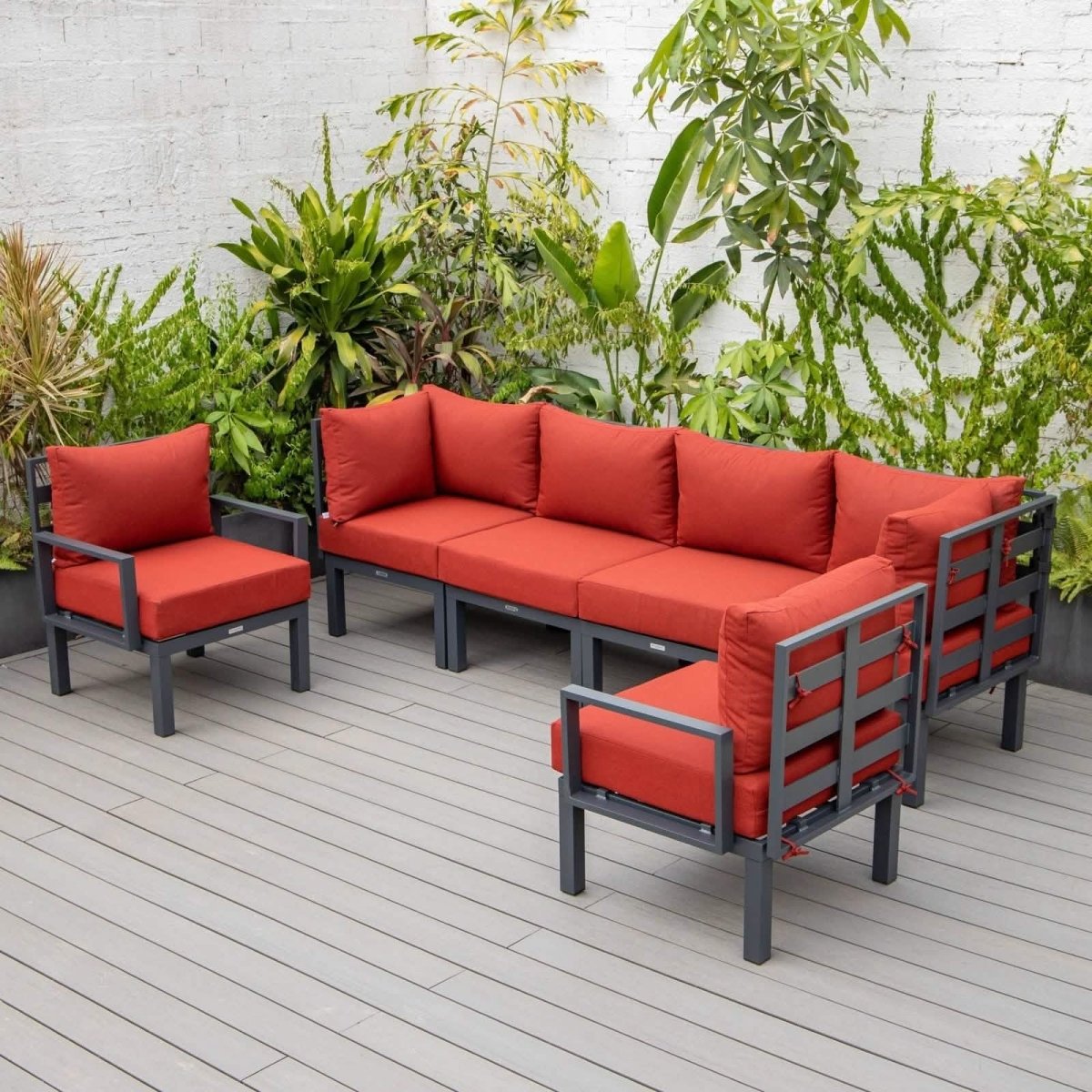 Chelsea Modern 6 - Piece Patio Sectional Set in Black Aluminum with Removable Cushions