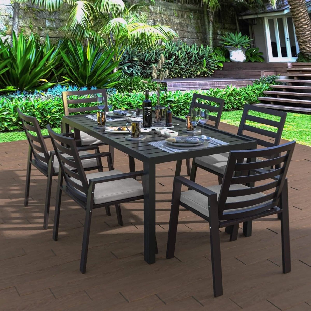 Chelsea Modern Aluminum Patio Dining Armchair with Removable Cushions