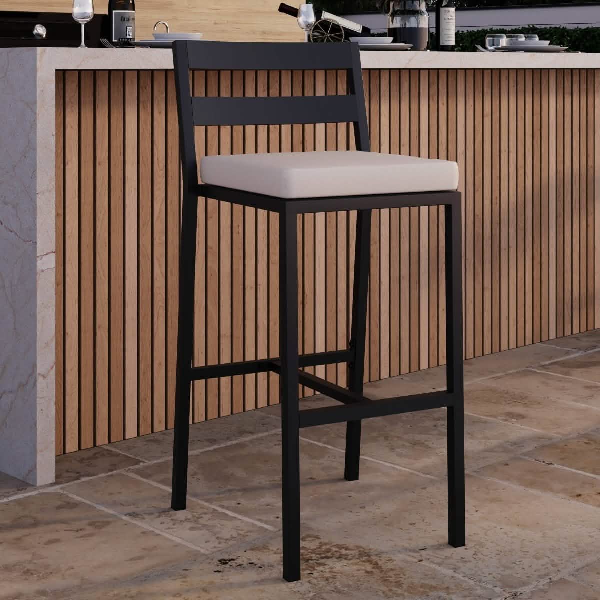 Chelsea Modern Patio Bar Chair in Powder - Coated Aluminum with Removable Cushion