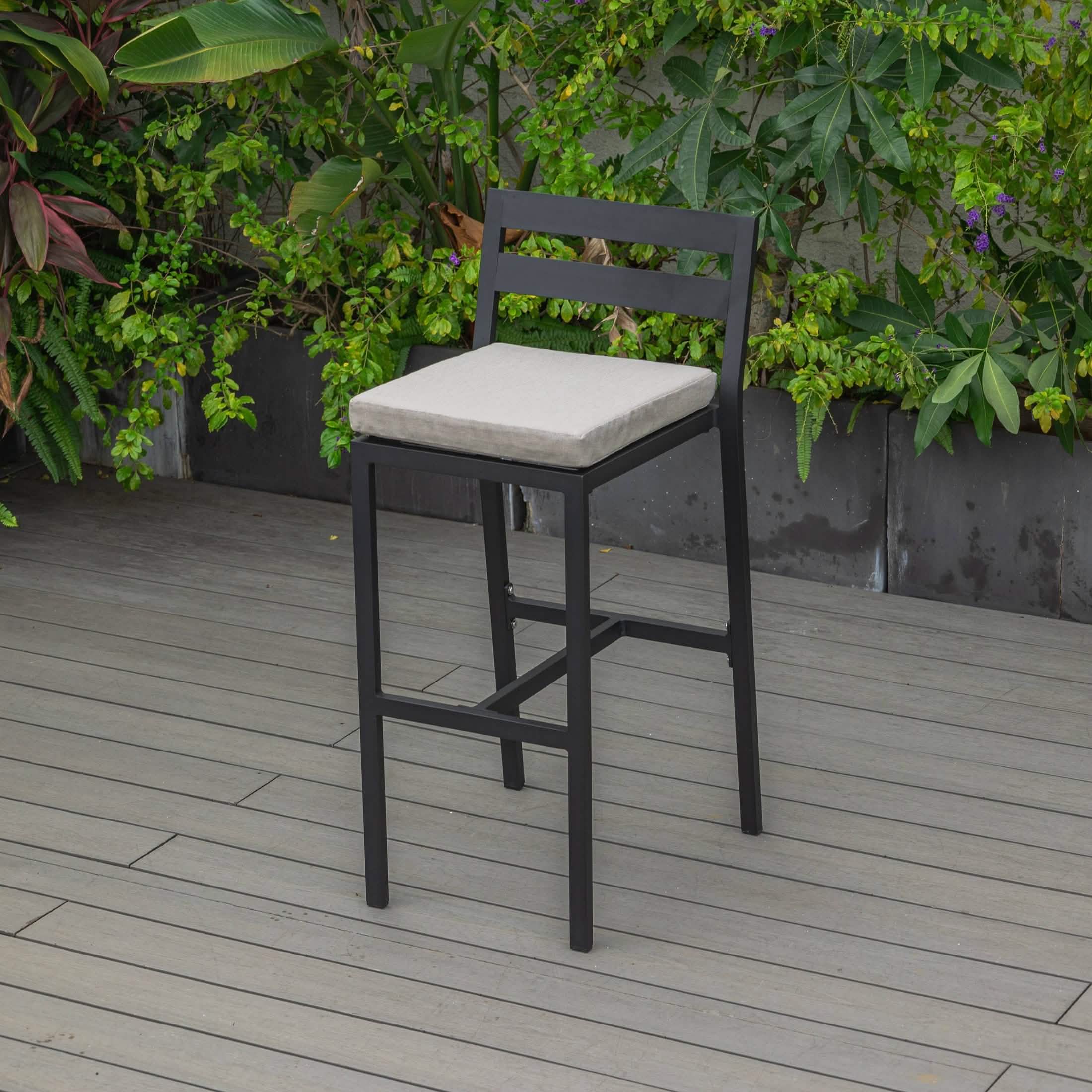 Chelsea Modern Patio Bar Chair in Powder - Coated Aluminum with Removable Cushion