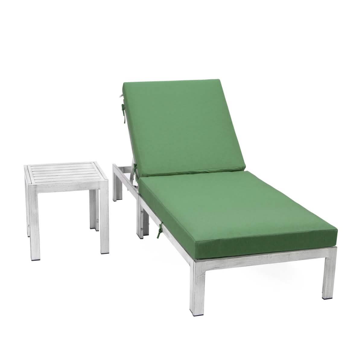 Chelsea Outdoor Chaise Lounge Chair With Side Table and Removable Cushions