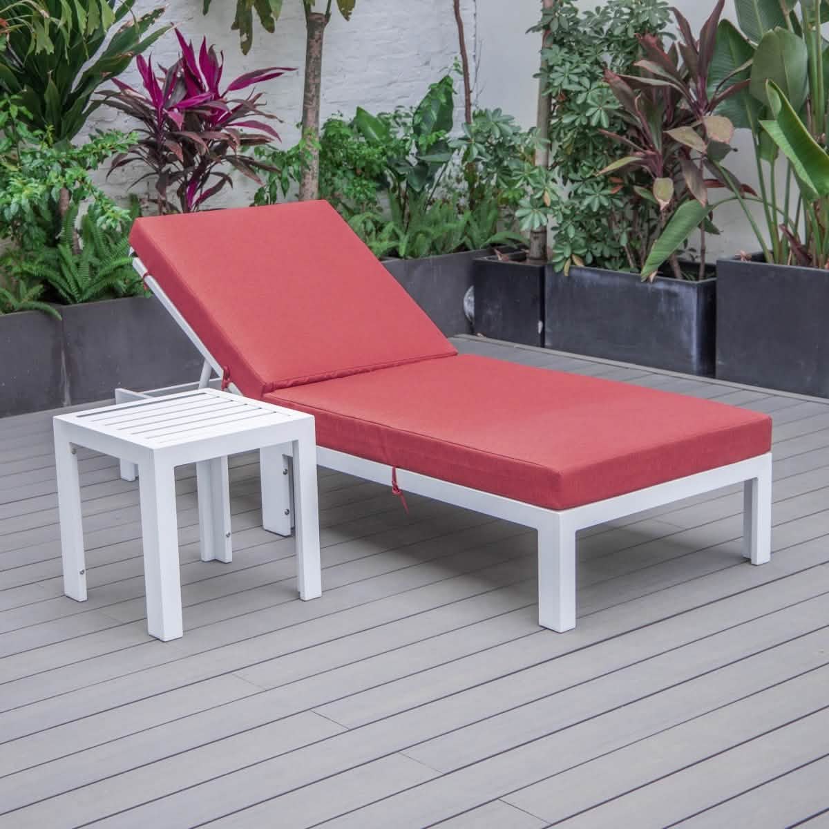 Chelsea Outdoor Chaise Lounge Chair With Side Table and Removable Cushions