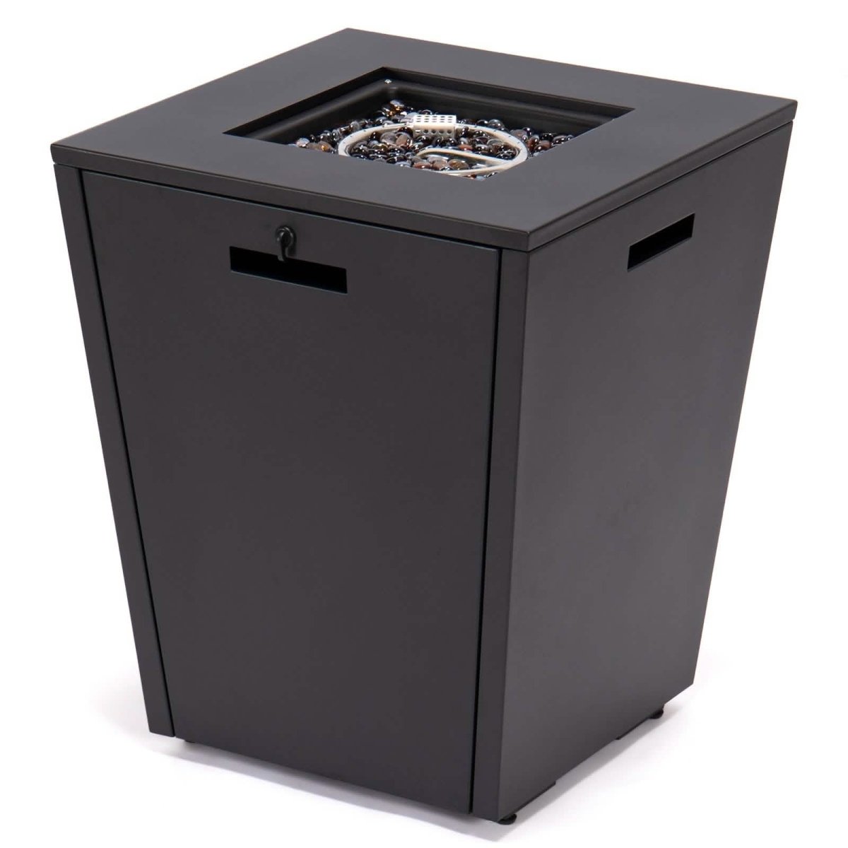 Chelsea Steel Fire Pit Table with Tempered Glass Wind Guard and Lid