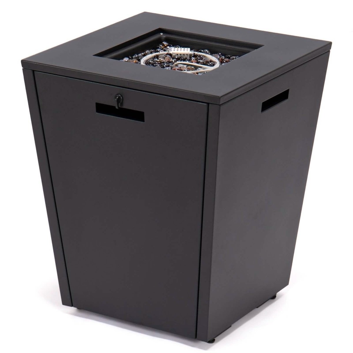 Chelsea Steel Fire Pit Table with Tempered Glass Wind Guard and Lid
