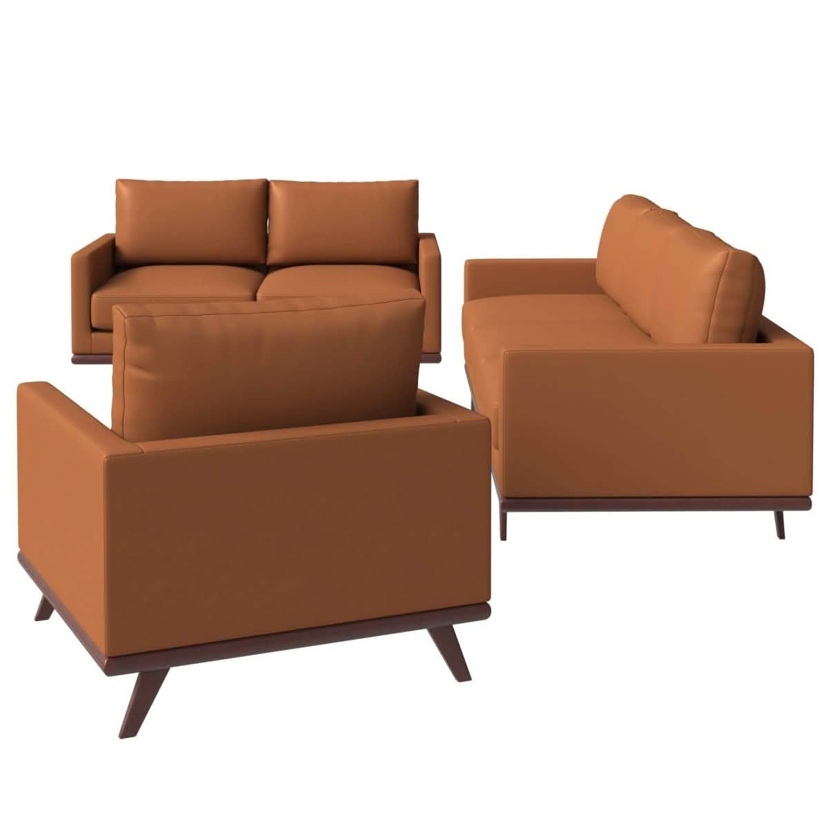 Chester 3 - Piece Leather Living Room Sofa Set with Birch Wood Base