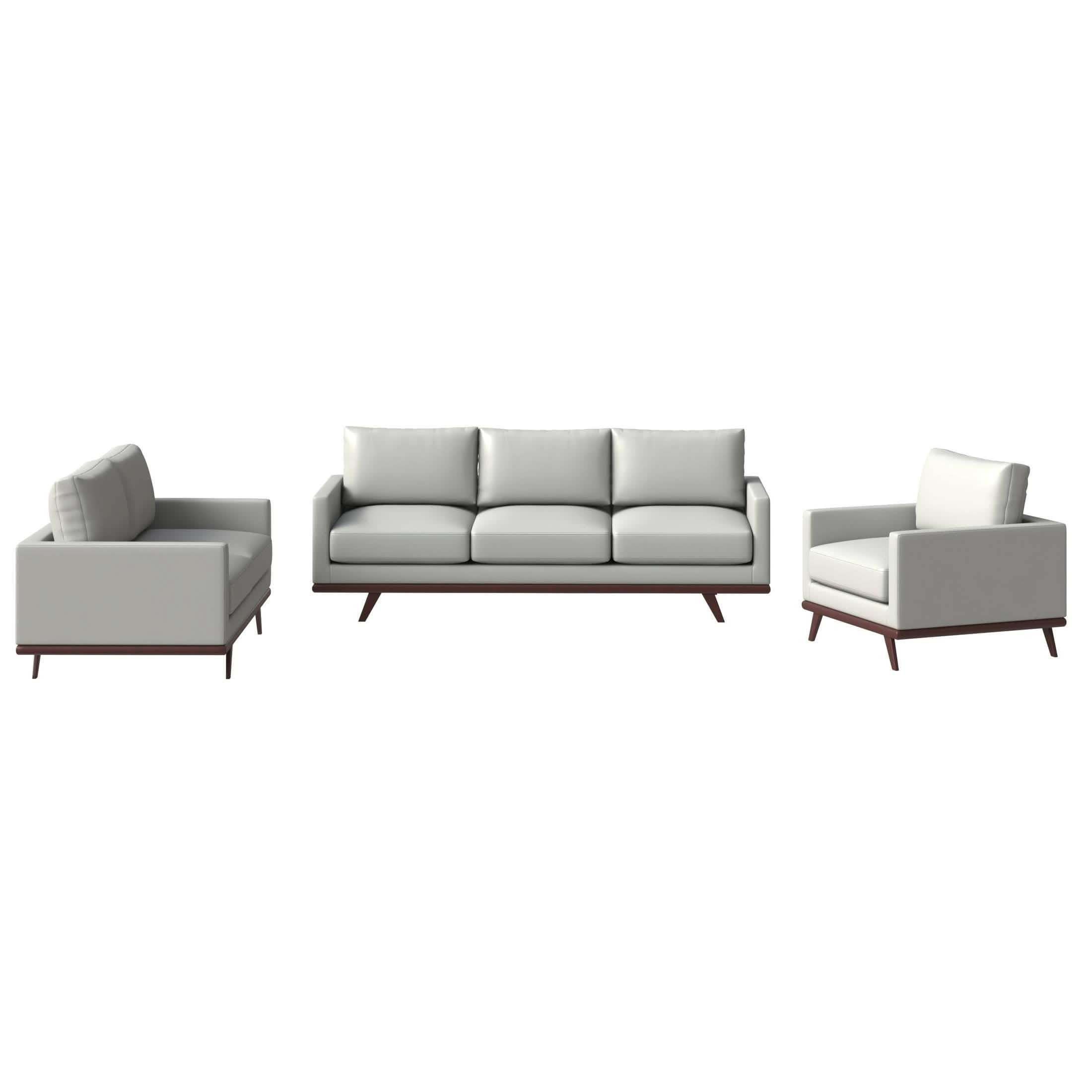 Chester 3 - Piece Leather Living Room Sofa Set with Birch Wood Base