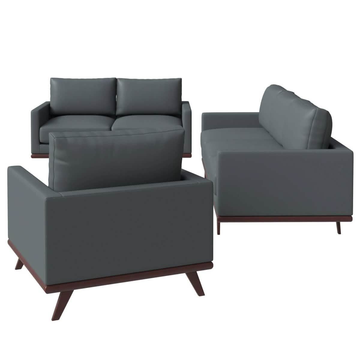 Chester 3 - Piece Leather Living Room Sofa Set with Birch Wood Base