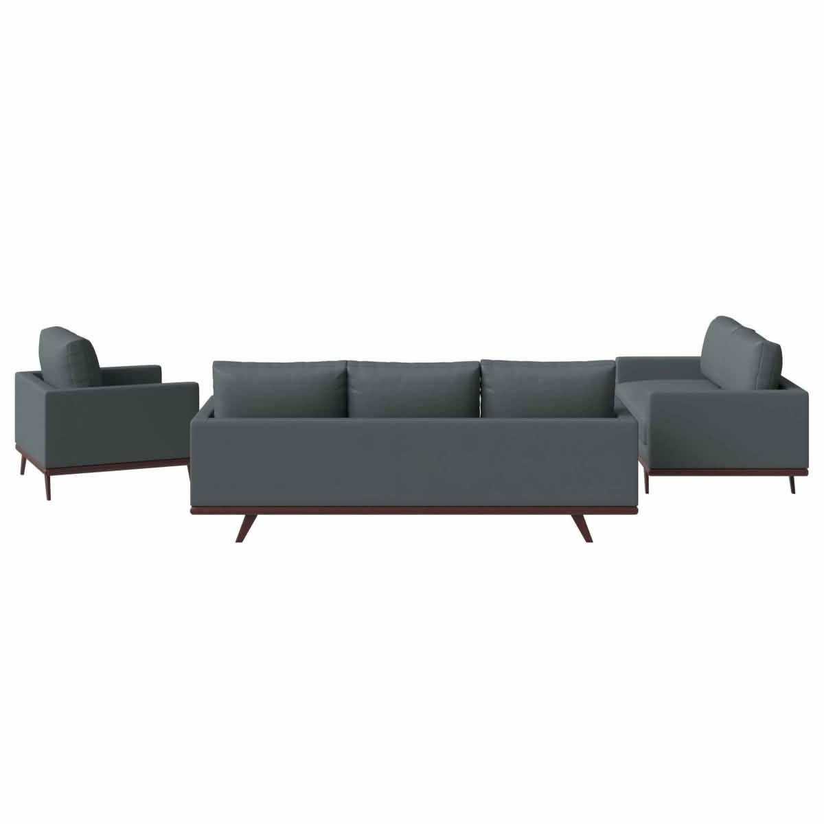 Chester 3 - Piece Leather Living Room Sofa Set with Birch Wood Base