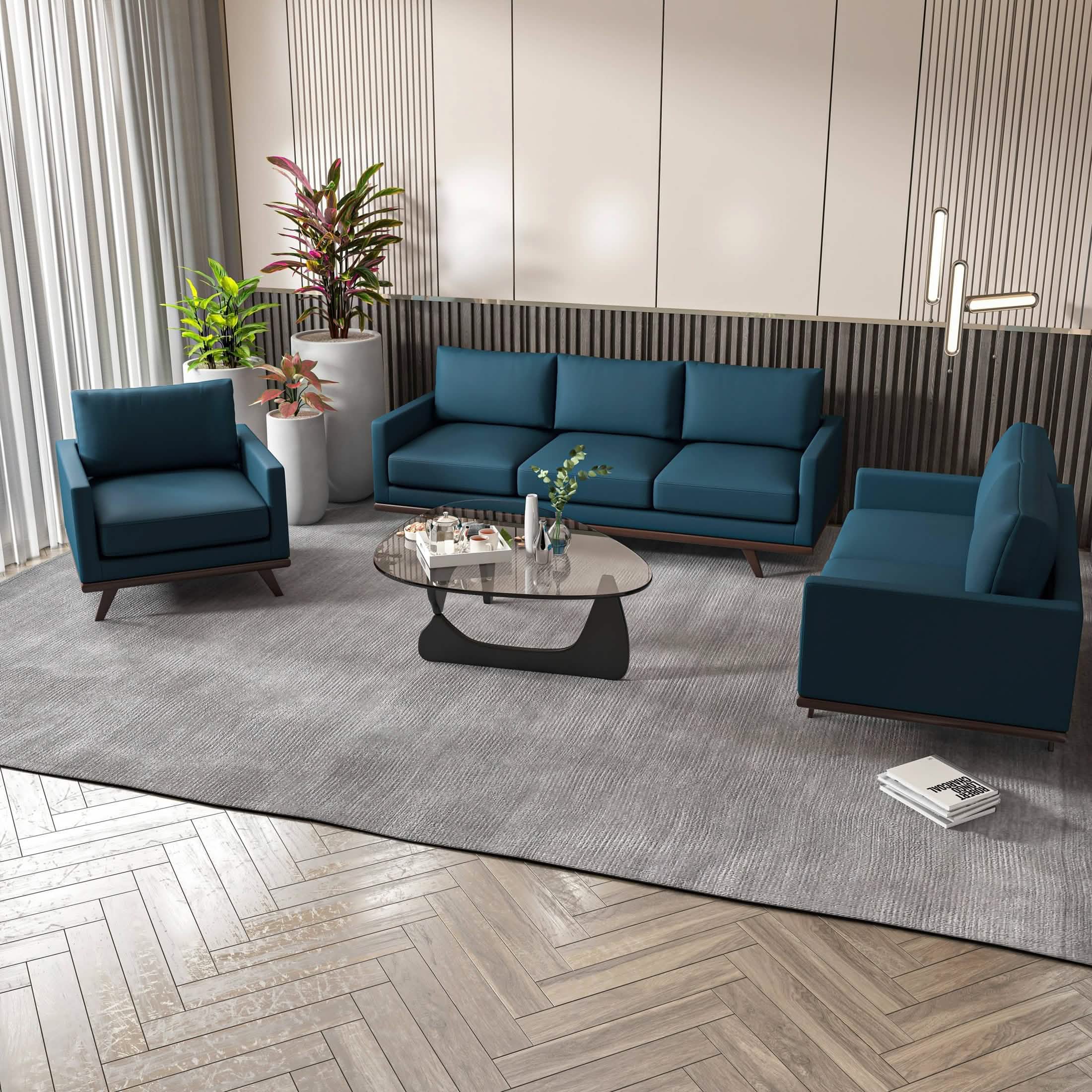 Chester 3 - Piece Leather Living Room Sofa Set with Birch Wood Base
