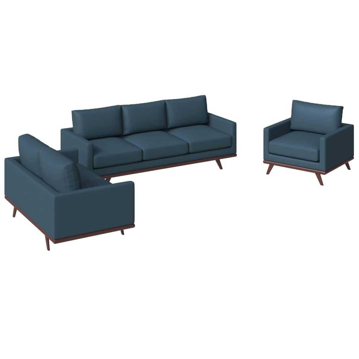 Chester 3 - Piece Leather Living Room Sofa Set with Birch Wood Base