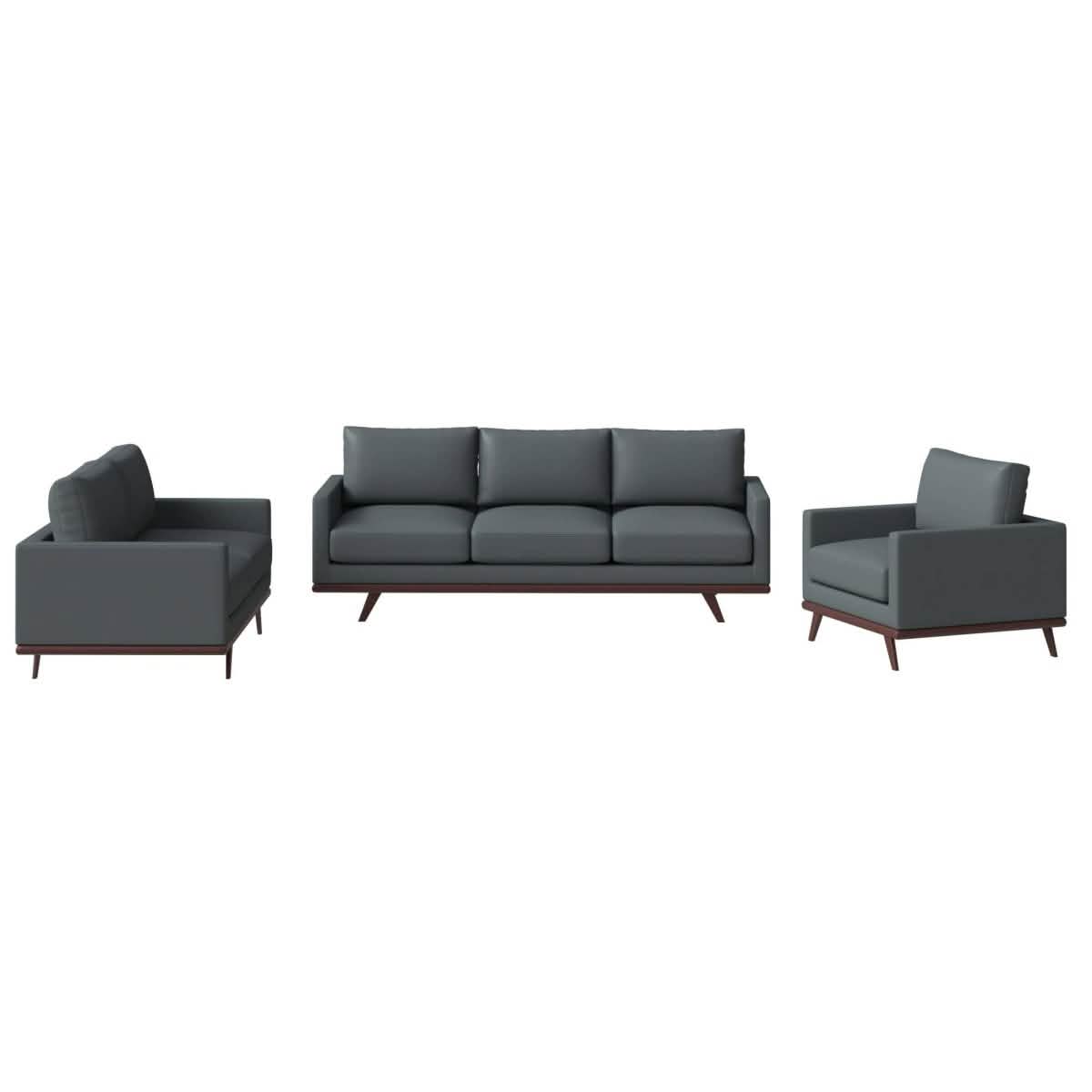Chester 3 - Piece Leather Living Room Sofa Set with Birch Wood Base