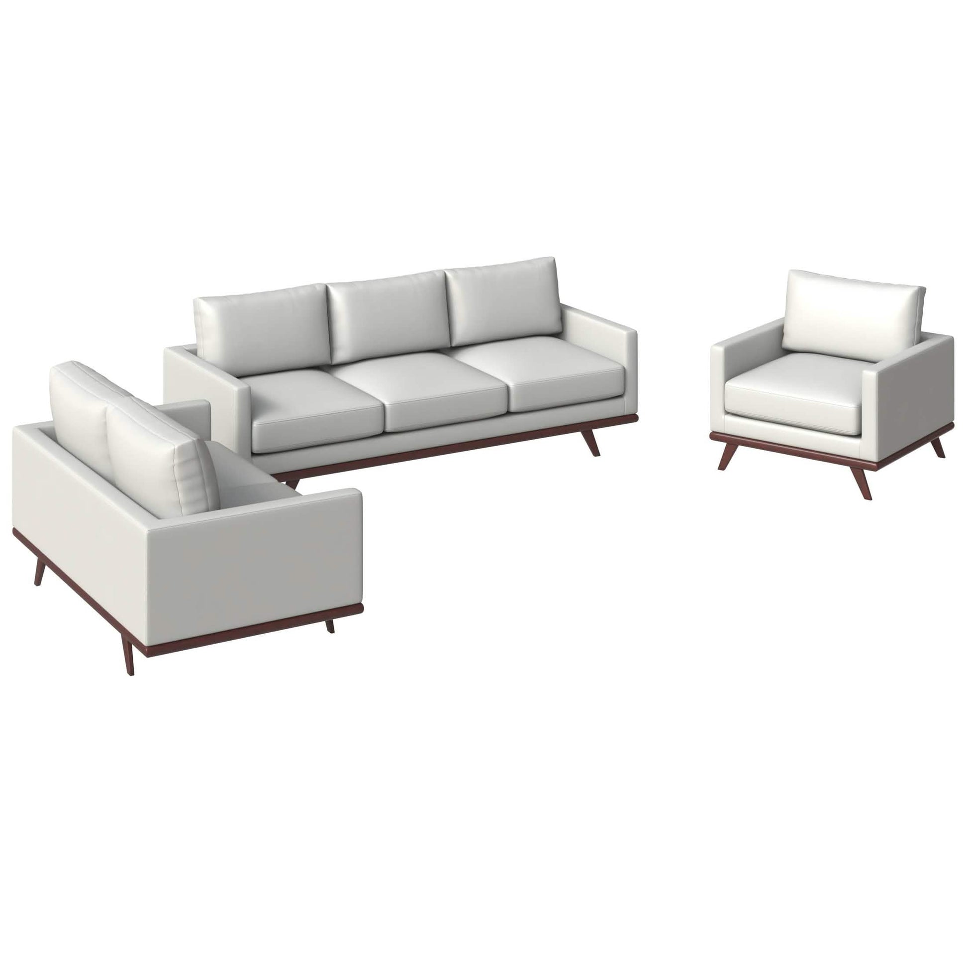 Chester 3 - Piece Leather Living Room Sofa Set with Birch Wood Base