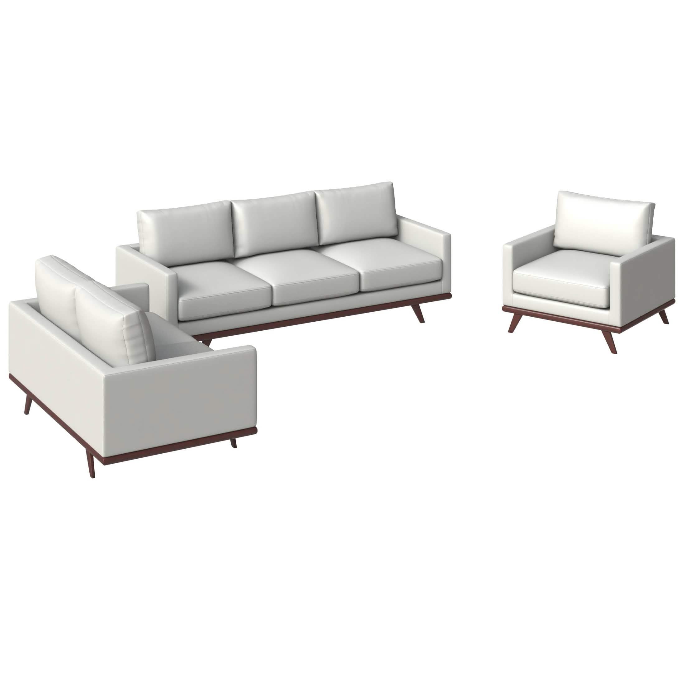 Chester 3 - Piece Leather Living Room Sofa Set with Birch Wood Base