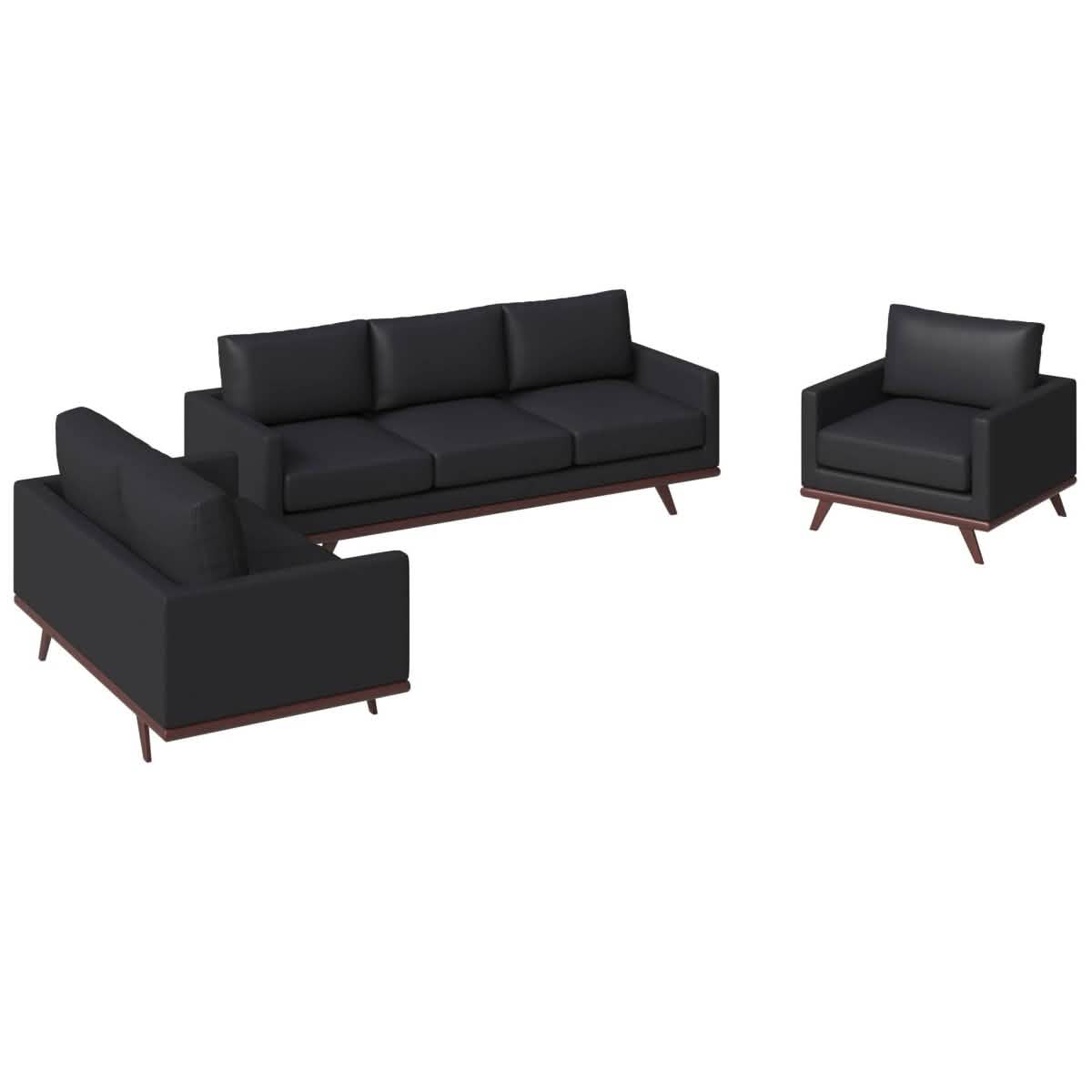 Chester 3 - Piece Leather Living Room Sofa Set with Birch Wood Base