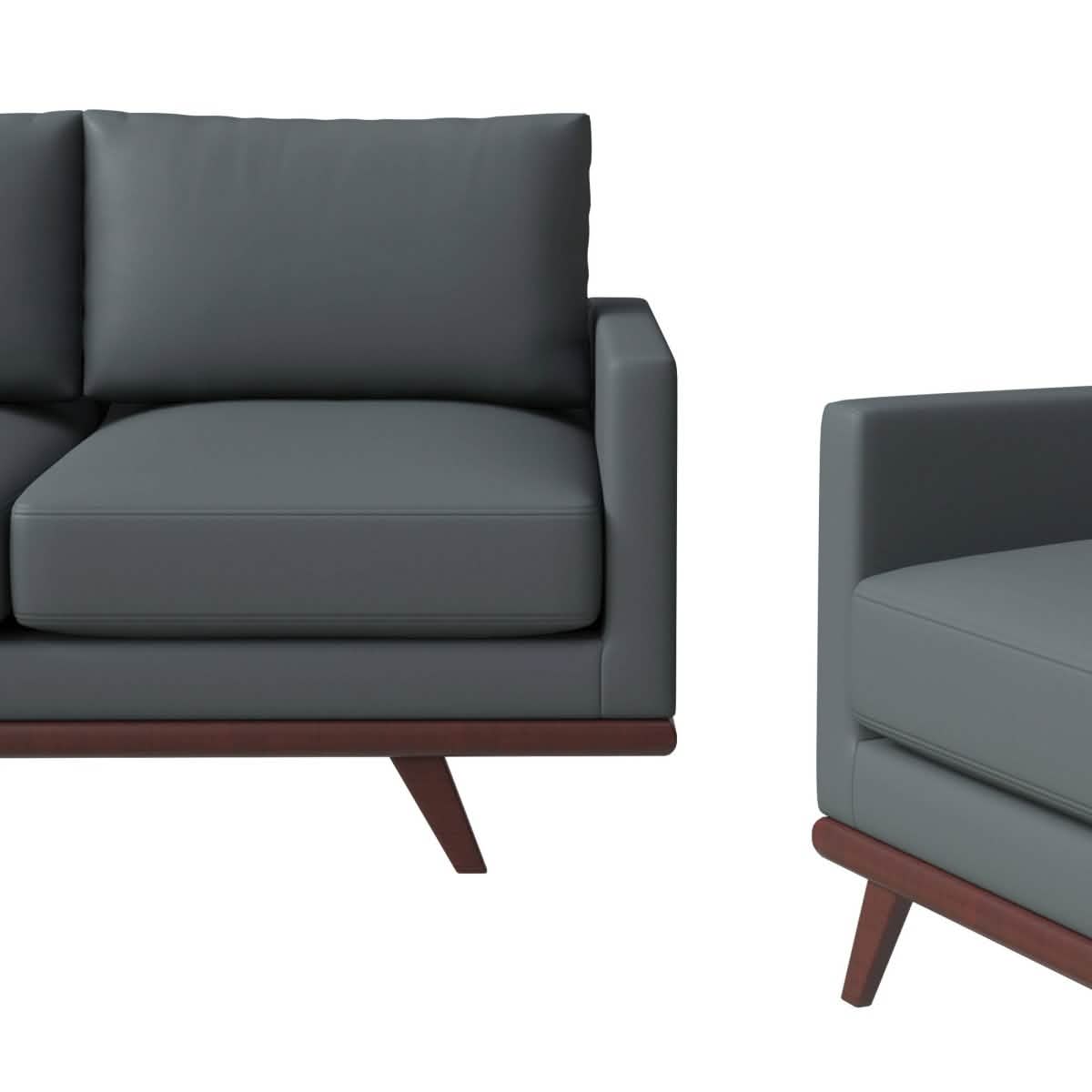 Chester 3 - Piece Leather Living Room Sofa Set with Birch Wood Base