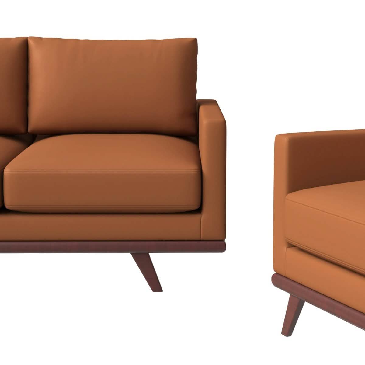 Chester 3 - Piece Leather Living Room Sofa Set with Birch Wood Base
