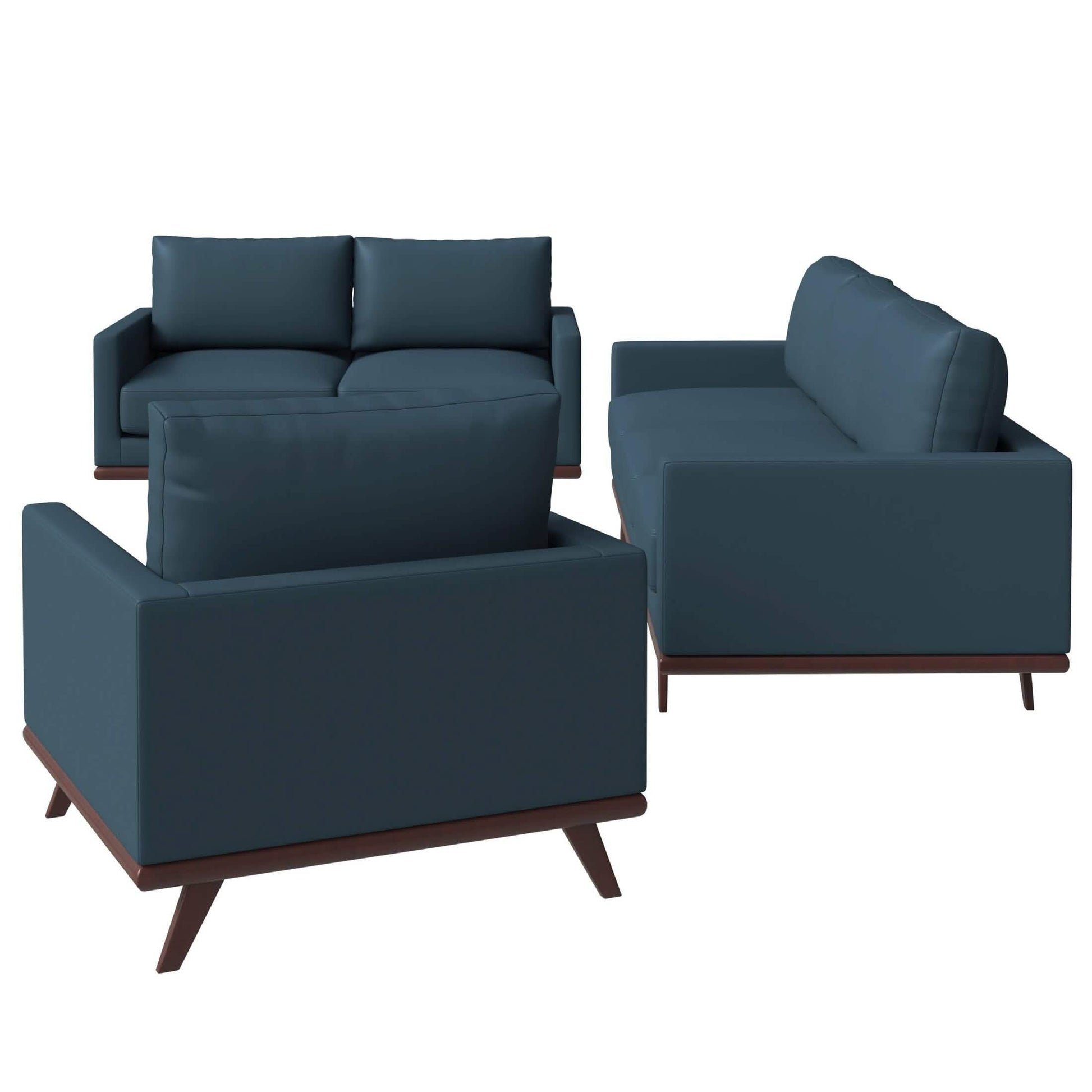 Chester 3 - Piece Leather Living Room Sofa Set with Birch Wood Base