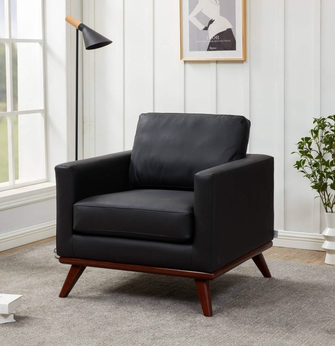 Chester Modern Leather/Mesh Accent Arm Chair With Birch Wood Base