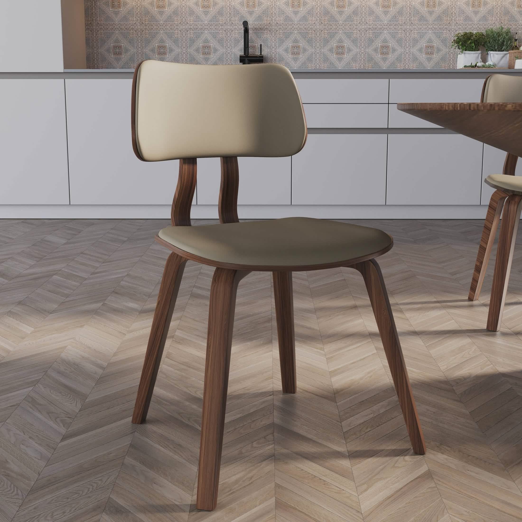 Clivo Modern Wooden Dining Chair Upholstered in Leather With Walnut Color Frame