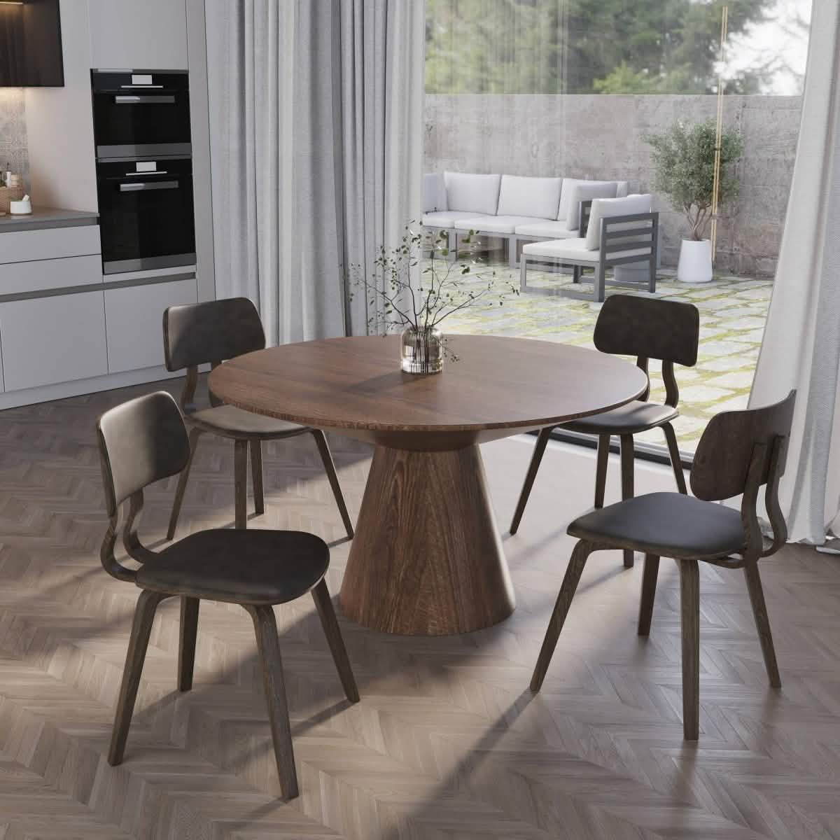 Clivo Modern Wooden Dining Chair Upholstered in Leather With Walnut Color Frame