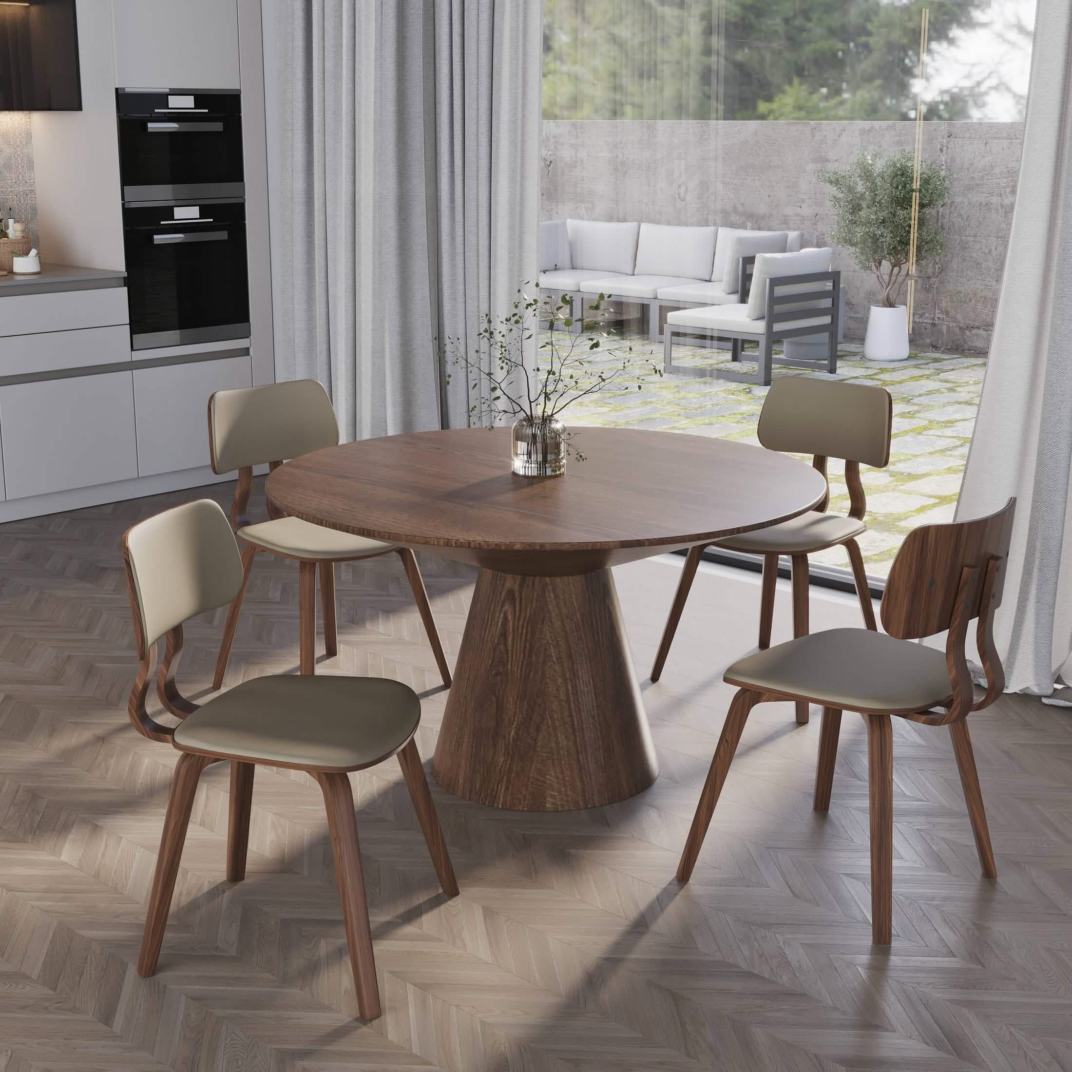 Clivo Modern Wooden Dining Chair Upholstered in Leather With Walnut Color Frame