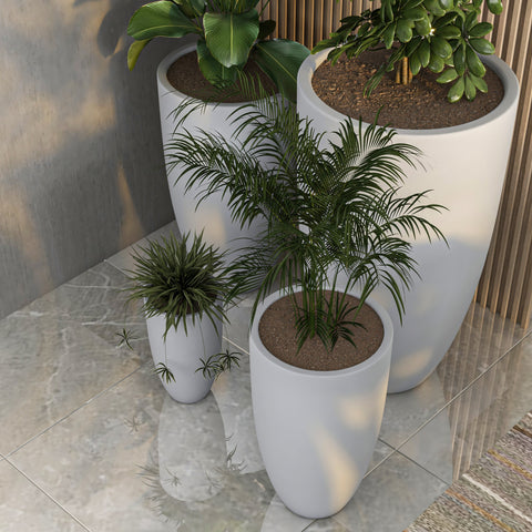 Crete Modern Tapered Round Planter Pot in Fiberstone and Clay Weather Resistant Design