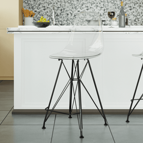 Cresco Modern Acrylic Barstool in Chrome Base for Kitchen and Dining Room