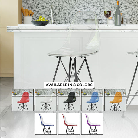 Cresco Modern Acrylic Barstool in Chrome Base for Kitchen and Dining Room