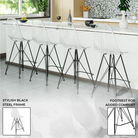 Cresco Modern Acrylic Barstool in Chrome Base for Kitchen and Dining Room