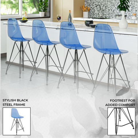 Cresco Modern Acrylic Barstool in Chrome Base for Kitchen and Dining Room