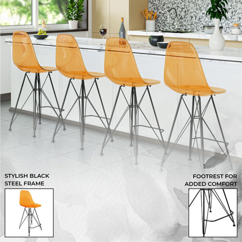 Cresco Modern Acrylic Barstool in Chrome Base for Kitchen and Dining Room