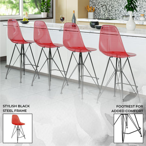 Cresco Modern Acrylic Barstool in Chrome Base for Kitchen and Dining Room