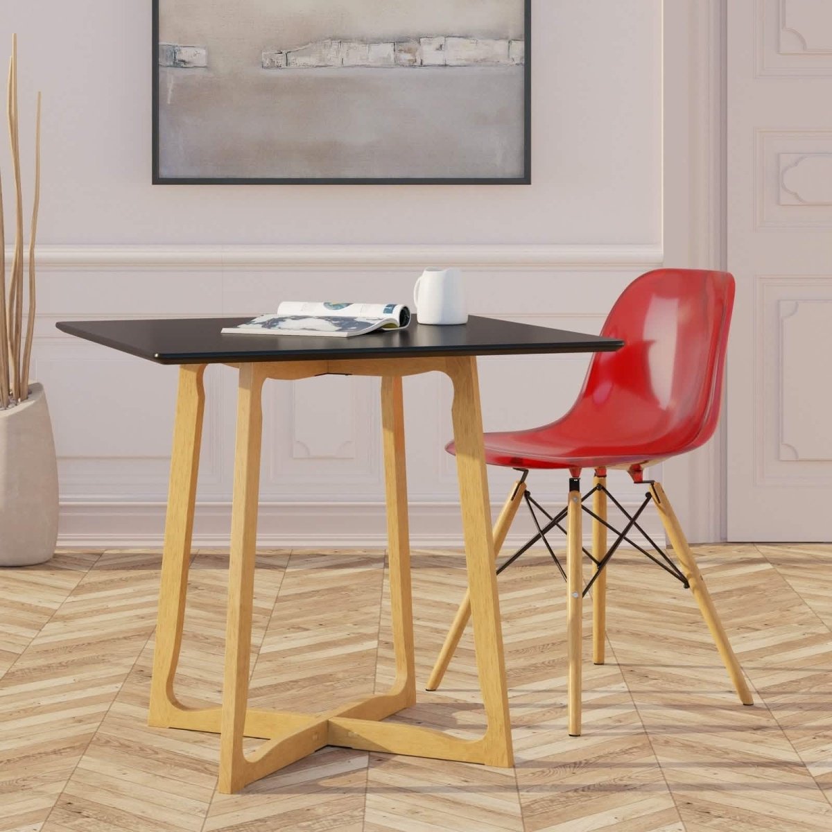 Cresco Modern Dining Side Chair in Curved Back Design with Multiple Base Options: Wood, Acrylic, Chrome & Gold Eiffel Design
