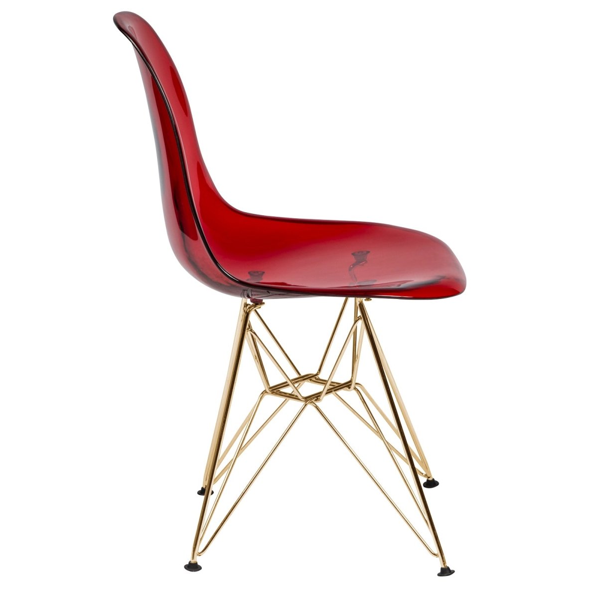 Cresco Modern Dining Side Chair in Curved Back Design with Multiple Base Options: Wood, Acrylic, Chrome & Gold Eiffel Design