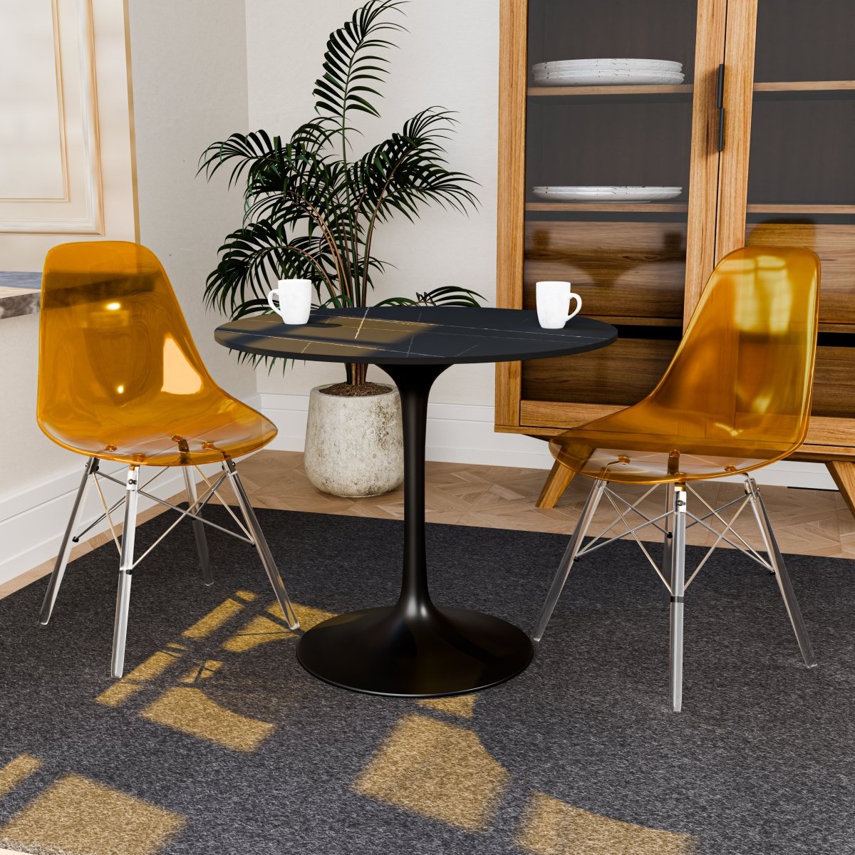Cresco Modern Dining Side Chair in Curved Back Design with Multiple Base Options: Wood, Acrylic, Chrome & Gold Eiffel Design