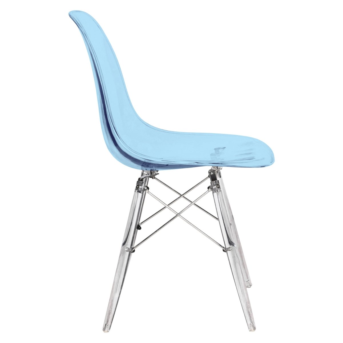 Cresco Modern Dining Side Chair in Curved Back Design with Multiple Base Options: Wood, Acrylic, Chrome & Gold Eiffel Design