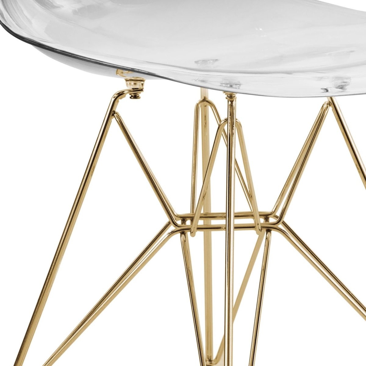 Cresco Modern Dining Side Chair in Curved Back Design with Multiple Base Options: Wood, Acrylic, Chrome & Gold Eiffel Design