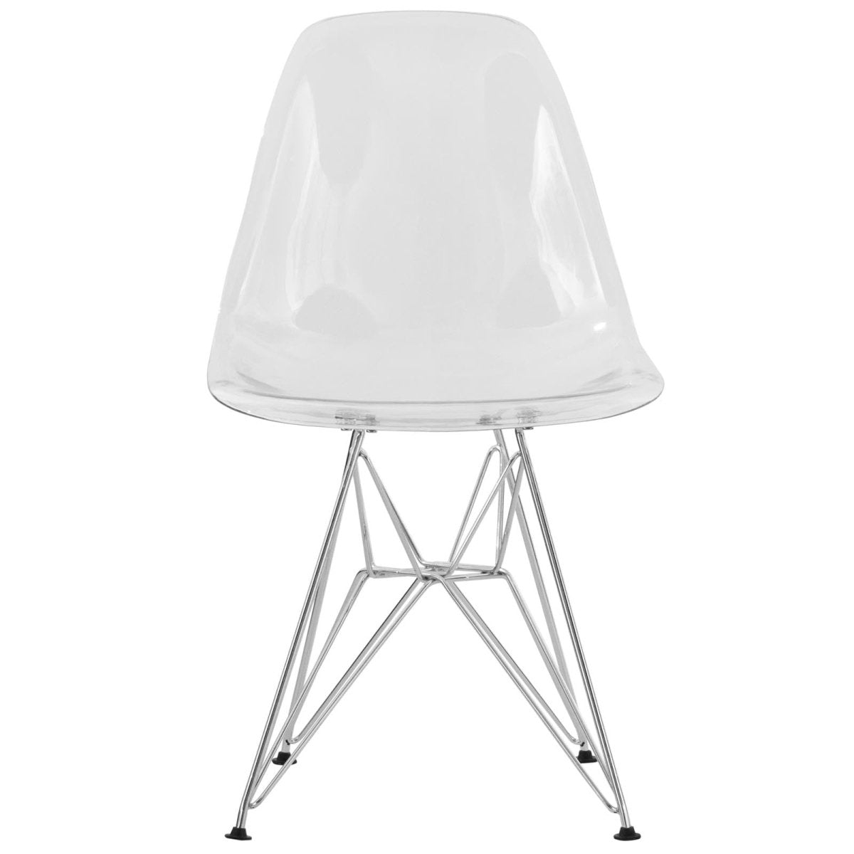 Cresco Modern Dining Side Chair in Curved Back Design with Multiple Base Options: Wood, Acrylic, Chrome & Gold Eiffel Design