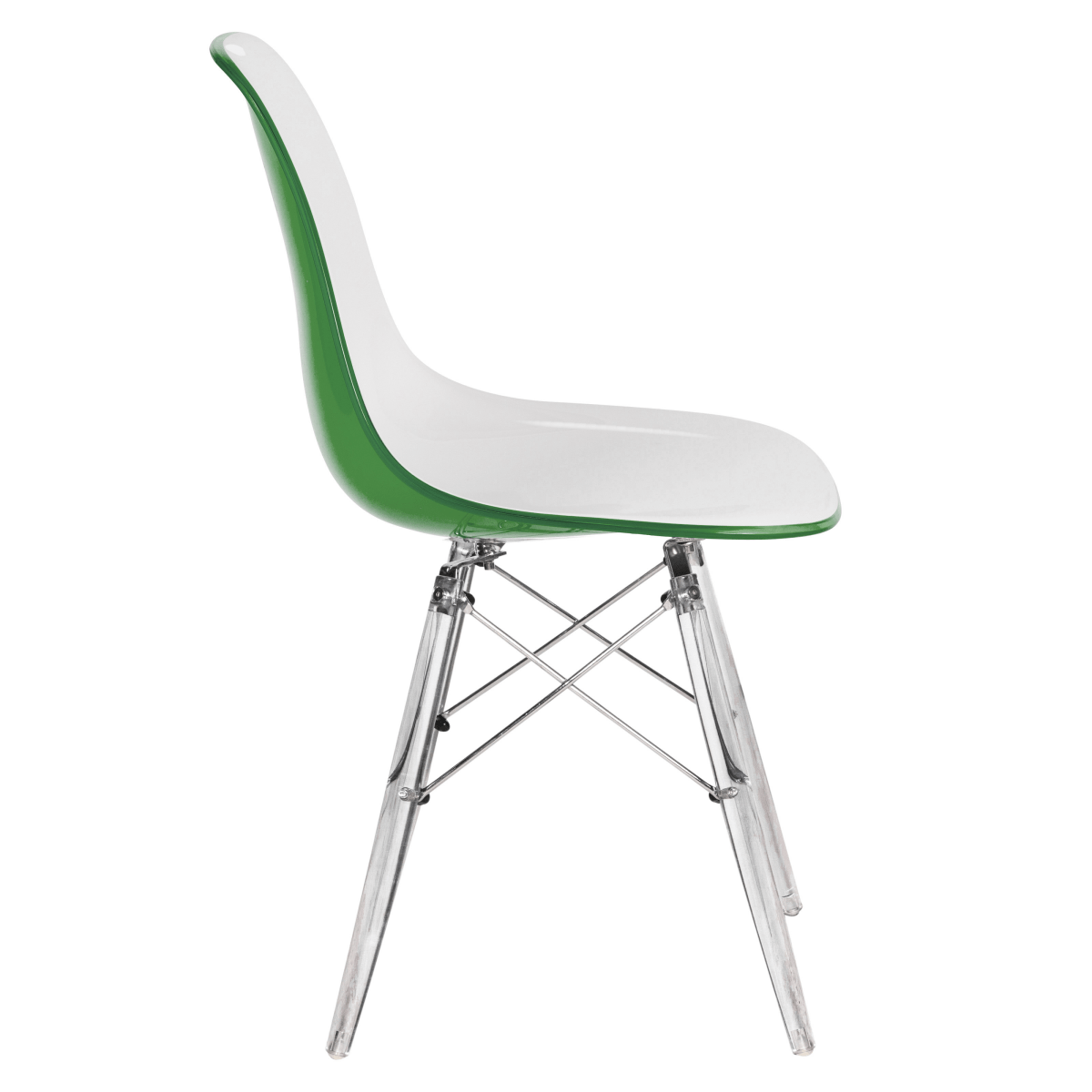 Cresco Modern Dining Side Chair in Curved Back Design with Multiple Base Options: Wood, Acrylic, Chrome & Gold Eiffel Design