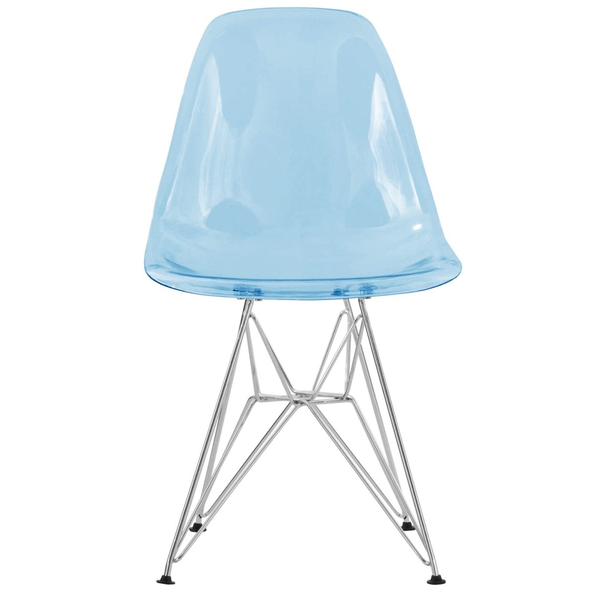 Cresco Modern Dining Side Chair in Curved Back Design with Multiple Base Options: Wood, Acrylic, Chrome & Gold Eiffel Design