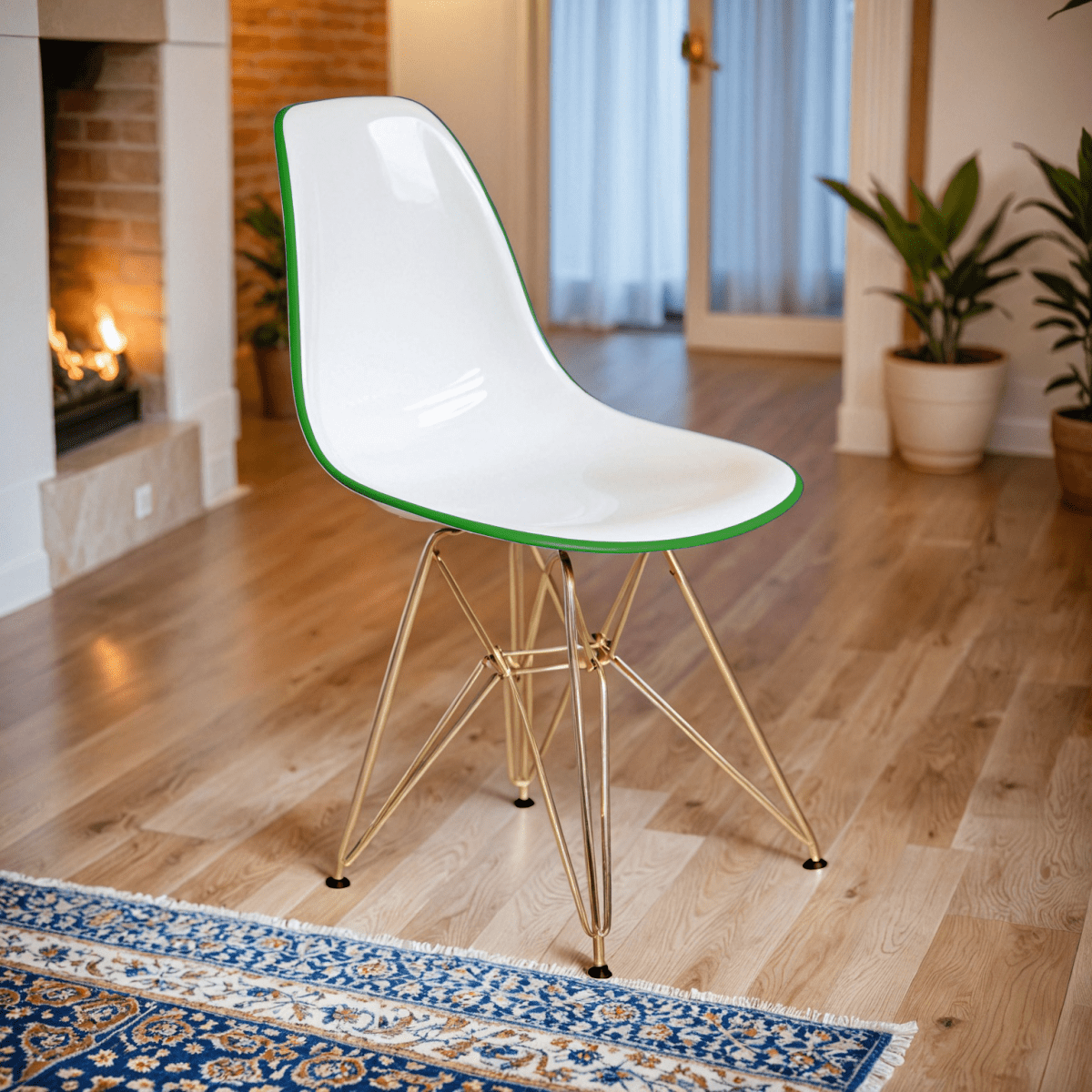 Cresco Modern Dining Side Chair in Curved Back Design with Multiple Base Options: Wood, Acrylic, Chrome & Gold Eiffel Design