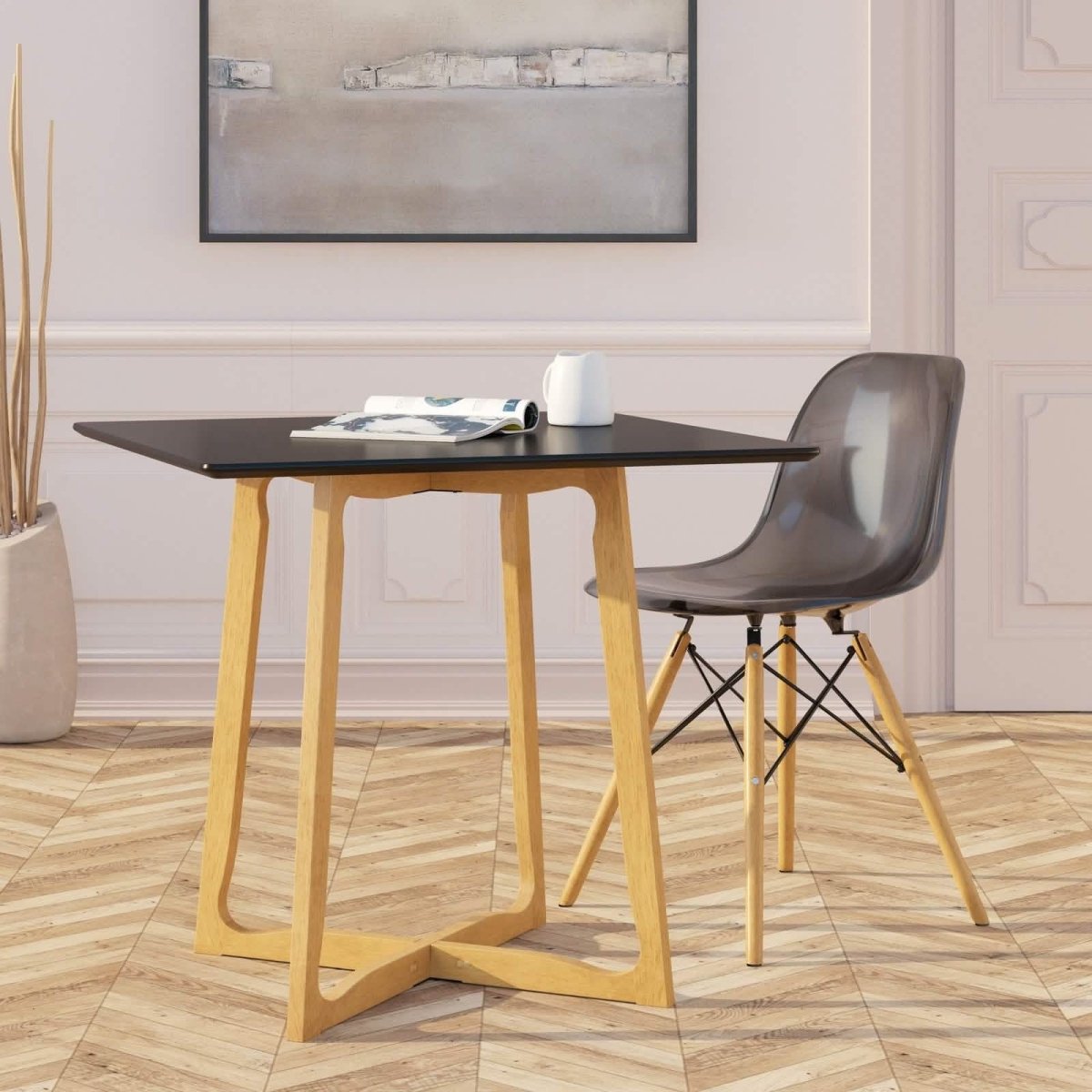 Cresco Modern Dining Side Chair in Curved Back Design with Multiple Base Options: Wood, Acrylic, Chrome & Gold Eiffel Design