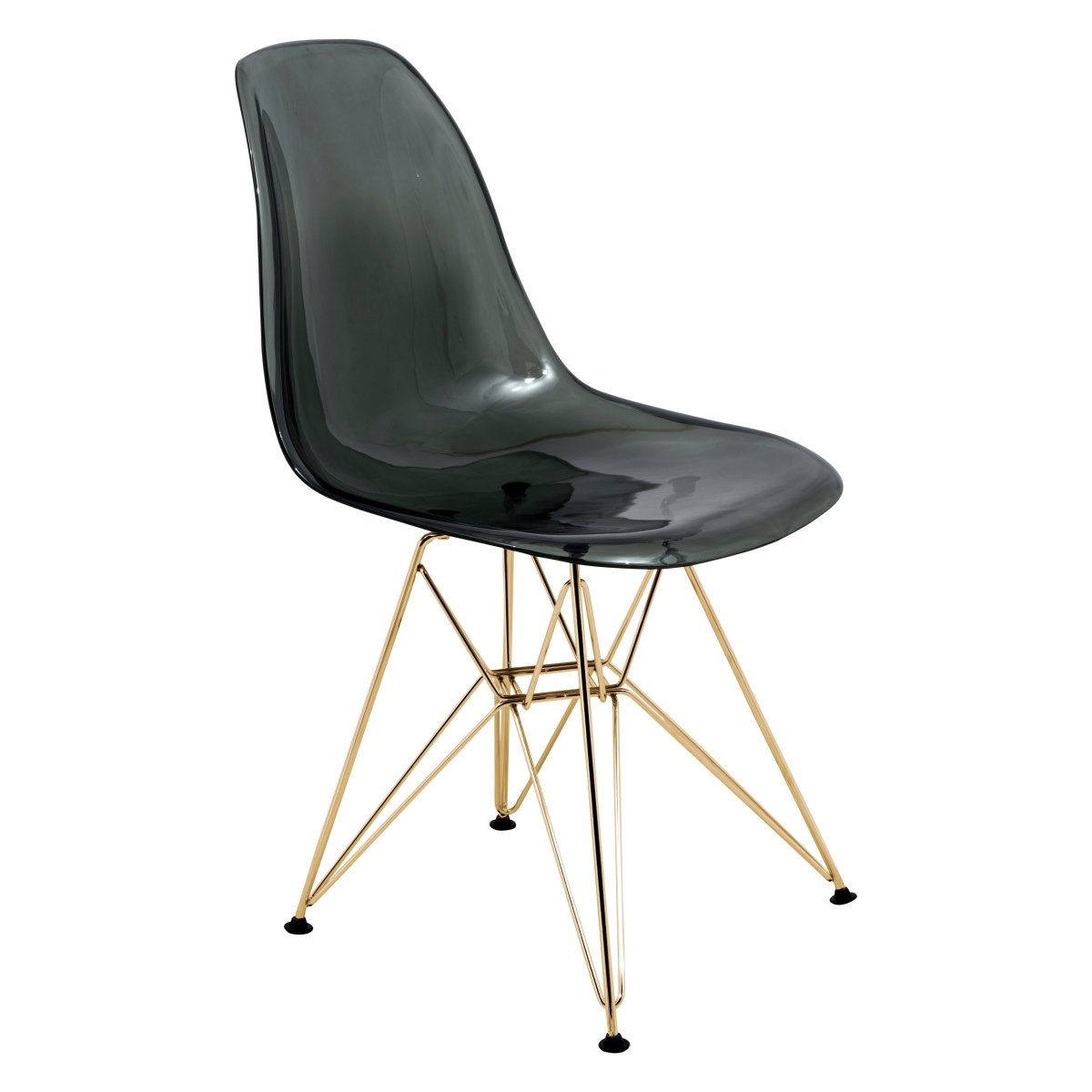Cresco Modern Dining Side Chair in Curved Back Design with Multiple Base Options: Wood, Acrylic, Chrome & Gold Eiffel Design