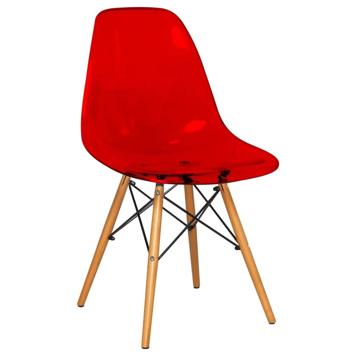 Cresco Modern Dining Side Chair in Curved Back Design with Multiple Base Options: Wood, Acrylic, Chrome & Gold Eiffel Design