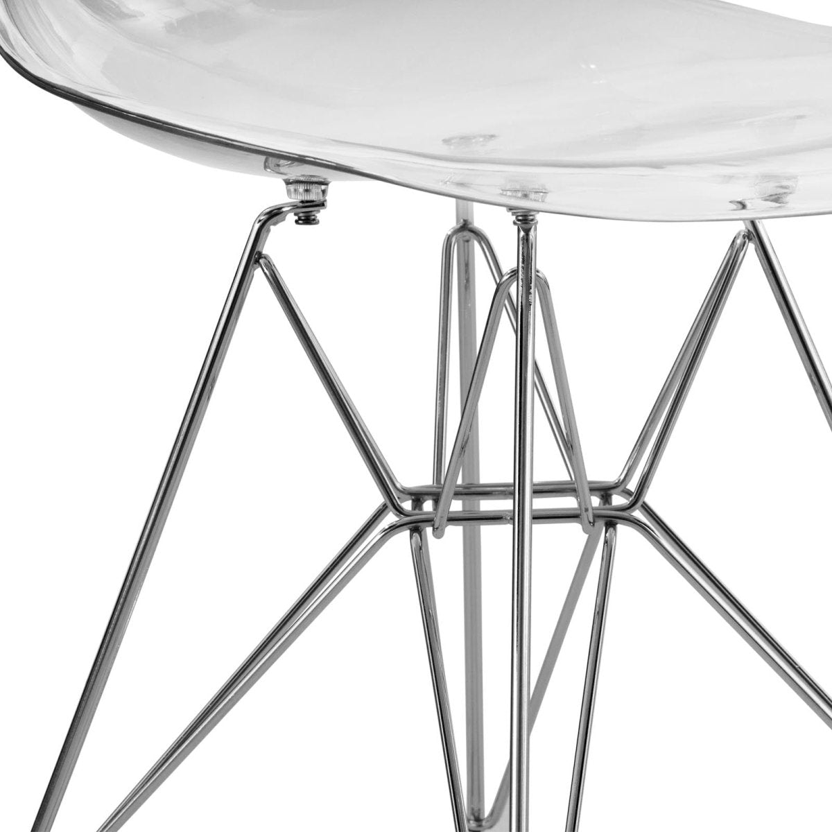 Cresco Modern Dining Side Chair in Curved Back Design with Multiple Base Options: Wood, Acrylic, Chrome & Gold Eiffel Design