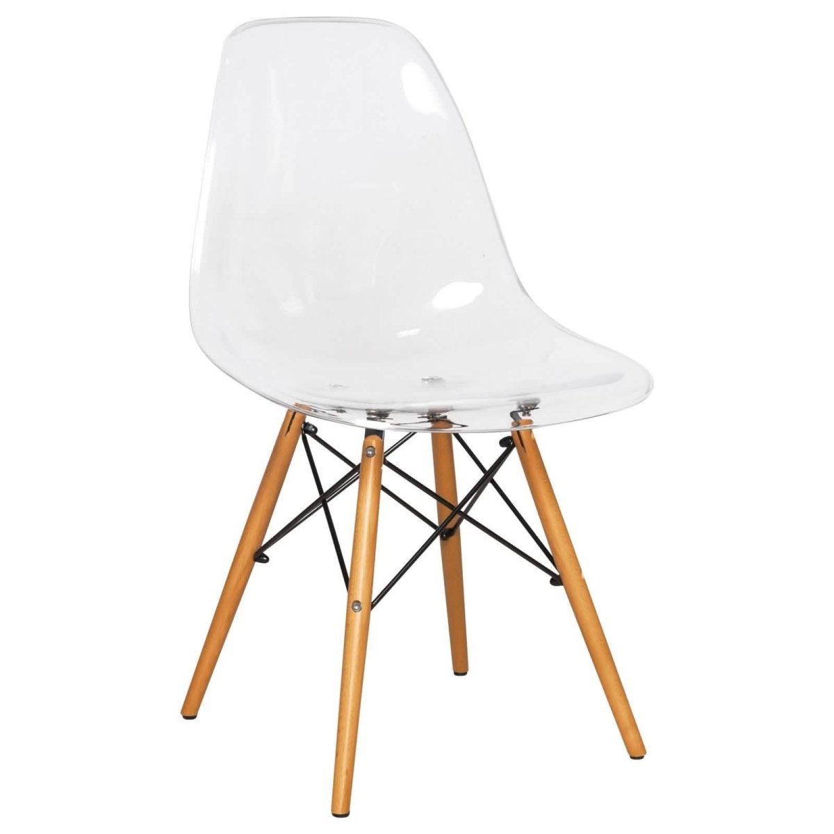 Cresco Modern Dining Side Chair in Curved Back Design with Multiple Base Options: Wood, Acrylic, Chrome & Gold Eiffel Design